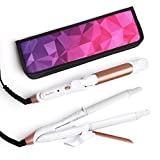 AmoVee 2 in 1 Mini Flat Iron Curling Iron Travel Hair Straightener with Ceramic Tourmaline Coated, Dual Voltage, 1 inch, Carry Bag Included, White