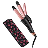 2 in 1 Travel Curling Flat Iron Dual Voltage Mini Hair Straightener and Curler with 1 Inch Rose Gold Ceramic PTC Plate (Gold)