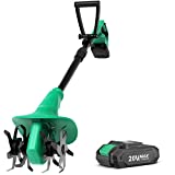 KIMO Cordless Tiller Cultivator, 20V 280RPM Electric Tiller, 7.8-in Wide Battery Powered Garden Cultivator w/24 Steel Tines Max Tilling 5-Inch Depth, Extendable Pole for Lawn,Yard,Soil Cultivation