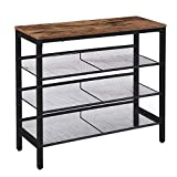 HOOBRO Industrial Shoe Rack, 4-Tier Shoe Shelf, Storage Organizer Unit with 3 Mesh Shelves, Wood Look Accent Furniture with Metal Frame, for Entryway, Living Room, Hallway BF14XJ01