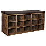 VASAGLE Shoe Bench with Cushion, Storage Bench with 15 Compartments, Shoe Rack Bench, Shoe Shelf, Storage Cabinet, for Entryway, Holds up to 440 lb, Rustic Brown and Brown ULHS15BX