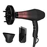 Wazor Professional Infrared Ionic Hair Dryer with Diffuser 1875W Tourmaline Blow Dryer Powerful AC Motor Quite Hairdryer with Comb & Nozzle, Cool Button