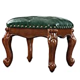 Zhengdaikang Small Foot Stool Leather Ottoman Foot Rest Wooden Footstool Faux Upholstered Footrest For Living Room 15 3/4 X 13 X 12 1/2'H Green