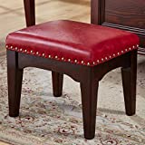 Zhengdaikang Foot Stool Small Red Leather Footrest Ottoman Wooden Footstool Upholstered Foot Rest for Living Room .