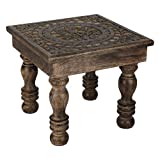 SAVON Wooden Step Stool Small Footstool footrest Table Flowers Tree of Life