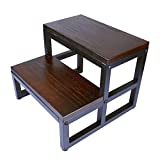 LAKINGO Two Step Wood Stool with Metal Frame for Adult & Kid Load 400lb, Double Wooden Stepping Footstool for High Bed Side, Bathroom, Bedside, Toilet, Dual Foot Stair for Elderly (Need Assemble)