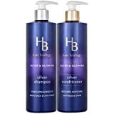 Hair Biology Silver Shampoo and Conditioner Set. 12.8 Fl Oz. Bottles. With Biotin Silver and Glowing for Gray or Color Treated Hair. Paraben Free.