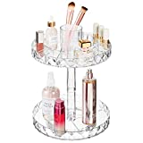mDesign Spinning 2-Tier Lazy Susan Makeup Turntable Storage Center Tray - Rotating Organizer for Bathroom Vanity Counter Tops, Dressing Tables, Cosmetic Stations, Dressers - 10.25' Round - Clear