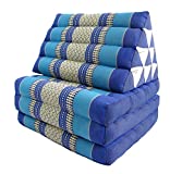 Thai Triangle Pillow Fold Out Mattress with Back Support - Eco-Friendly Natural 100% Kapok Fiber Filling - Guest Floor Reading Daybed Knee Rest (Daisy - Indigo Blue)