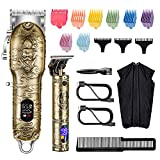 Roziapro Hair Clippers for Men T-Blade Trimmer Professional Barber Clippers - Cordless Hair Cutting Beard Trimmer Mens Electric Hair Trimmer Rechargeable Gold Knight Grooming Kit （Gold）