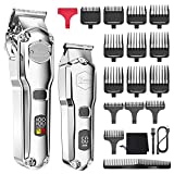 Hatteker Hair Clipper & Trimmer Set for Men IPX7 Waterproof Cordless Barber Clipper for Hair Cutting Kit with T-Blade Trimmer Beard Trimmer Kids Clipper Professional USB Rechargeable (Silver)