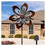Win Wind Spinner for Yard Garden - Outdoor Metal Large Yard Wind Sculpture Spinners, Lawn Ornament Flower Windmill for Outdoor Garden Yard Patio (Copper Teal WeatherVane)