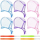 6 Pieces Highlight Hair Cap Salon Hair Coloring Highlighting Dye Cap Tipping Cap Frosting Caps with 4 Pieces Hair Highlighting Needles Crochet Hooks for Dyeing Hair Hairdressing Tool (Purple/Blue/Pink)