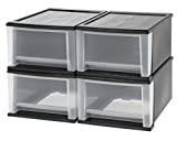 IRIS USA SD-30 Plastic Stacking Drawer, 4-Pack Storage Organizer Unit, 17 Qt, Black, 4 Count