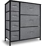 CERBIOR Drawer Dresser Storage Organizer 7-Drawer Closet Shelves, Sturdy Steel Frame Wood Top with Easy Pull Fabric Bins for Clothing, Blankets (7-Charcoal Drawers)