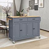LUMISL Kitchen Cart with Spice Rack, Towel Rack and Drawers, Rolling Mobile Kitchen Island on Wheels with Large Storage Cabinets (Dusty Blue)