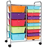 Giantex 15-Drawer Organizer Cart Office School Storage Cart Rolling Drawer Cart for Tools, Scrapbook, Paper (Multicolor)