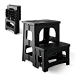 Topfun 8“ 17” Folding 2-Step Stool, Non-Slip Footstool for Adults or Kids, Capacity of 300 lbs - Portable Stools for Home Bedroom Office RV (Black, 17 inch, 2-Step)