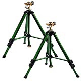 Hourleey Impact Sprinkler on Tripod Base, 2 Pack Heavy Duty Sprinklers for Lawn Yard Garden, 0-360 Degree Large Area Coverage, 3/4 Inch Connector Extension Legs Flip Locks with Brass Head