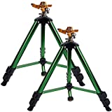 Twinkle Star Impact Sprinkler Head on Tripod Base, Heavy Duty Brass Sprinkler Nozzle, Solid Alloy Metal Extension Legs Flip Locks, 3/4 Inch Connector and Adapter Set, 360 Degree Coverage, 2 Pack