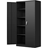 Steel SnapIt Storage Cabinet 72' Locking Metal Storage Cabinet with 4 Adjustable Shelves,Black Metal Cabinet with 2 Doors and Lock for Office, Garage, Home (Black)
