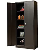 Metal Storage Cabinet with 2 Doors and 4 Shelves, Lockable Steel Storage Cabinet for Office, Garage, Warehouse, 70.86' H x 31.5' W x 15.75' D (Black)