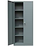 Metal Storage Cabinet with 2 Doors and 4 Shelves, Lockable Steel Storage Cabinet for Office, Garage, Warehouse, 70.86' H x 31.5' W x 15.75' D (Grey)