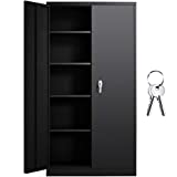 Black Metal Storage Cabinet Doors,72' Locking Steel Storage Cabinet with Shelves, Tall Metal Cabinet Lockable Steel Cabinets for Home Office, INTERGREAT