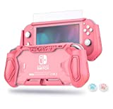 LeyuSmart Protector Case for Nintendo Switch Lite, with HD Tempered Glass Screen Protector & Thumb Grip Caps, Coral Color
