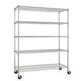 60' x 24' x 72' Silver 5-Tier NSF Steel Storage Shelving Unit Casters Included 2250 LB Max Capacity