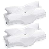 Elviros Cervical Memory Foam Pillow, Contour Pillows for Neck and Shoulder Pain, Ergonomic Orthopedic Sleeping Neck Contoured Support Pillow for Side Sleepers, Stomach Sleepers (White)(Pack 2)
