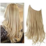 SARLA Dirty Blonde Hair Extensions Halo Highlight Wavy Curly Long Synthetic Hairpieces for Women 18 Inch 4.2 Oz Adjustable Size Headband Transparent Wire Heat Friendly Fiber No Clip