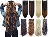 Lelinta 7Pcs Full Head 16 Clips in on Double Weft Hair Extensions, Dark Brown Curly, 24inch 160g