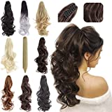 Felendy Ponytail Extension Claw 18' 20' Curly Wavy Straight Clip in Hairpiece One Piece A Jaw Long Pony Tails for Women Medium Brown