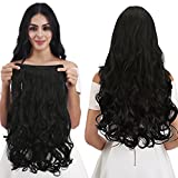 REECHO 20' 1-Pack 3/4 Full Head Curly Wave Clips in on Synthetic Hair Extensions Hairpieces for Women 5 Clips 4.5 Oz per Piece - Natural Black