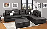 GAOPAN New L-Shaped PU Leather Tufted Cushions Sectional Sofa Corner Couch with Left Chaise Lounge and Storage Ottoman for Living Room Furniture Set, Black