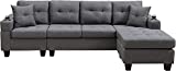 GAOPAN New L-Shaped 4 Seater Sectional Sofa Couch with 2 Cup Holders and Reversible (Left or Right) Chaise Lounge for Home Apartment Living Room Furniture Set, Grey