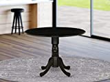 East West Furniture DLT-ABK-TP Dublin Dining Table Made of Rubber Wood with Two 9 Inch Drop Leaves, 42 Inch Round, Wirebrushed Black Finish