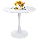 Modern Round Dining Table White with Pedestal Base in Tulip Design, Mid-Century Leisure Table 31.5' for Kitchen Dining Room & Living Room