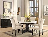 7PC Round White Marble Top Weathered Black Finish Wood Dining Table Set