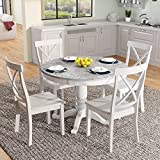 LUMISOL 5 Piece Dining Table Set Round Kitchen Table Sets Dinette Set, 1 Marble Veneer Round Top Kitchen Table and 4 Chairs for Small Space (White)