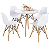 Giantex 5-Piece Dining Table Set, Modern Round Dining Table & 4 Dining DSW Chairs W/Solid Wood Legs, Dining Room Set for 4 People, Farmhouse Home Furniture for Kitchen Restaurant