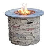 Christopher Knight Home Hoonah Circular MGO Fire Pit with Grey Top - 40,000 BTU, 32', Natural Stone / Grey Top