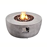 Teamson Home Concrete Propane Gas Fire Pit Table with ETL Certification, PVC Cover and Lava Rocks for Outdoor Patio Garden Backyard Decking Décor, 50,000 BTU, 36 inch Length, Light Gray