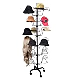FixtureDisplays 6-Tier 30 Hat Rotating Hat Display Rack Free Standing Headwear Wig Rack Metal Floor Rack for Caps, Wigs & Hats 22X22X66' 18164-BLACK
