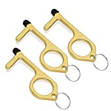 Brass Door Opener Keychain Tool (Pack of 3) - Touchless Germ-Free Antimicrobial Key for Opening Handles - Hook Button Pusher, Stylus & Key Ring - Handy Utility Tool for Safety and Hygiene by Mobi Lock
