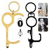 No Touch Door Opener Tool with Stylus, AGPTEK Handheld EDC Keychain Tool for Infected Surfaces, Touchscreens, ATM, Elevator, 2 Pack with Keychain(Black+Gold)