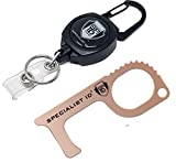 Heavy Duty Retractable No Touch Key Tool - USA Made Touchless Door Handle Opener & Button Push Tool (360 Brass Alloy) with Carabiner Reel, Keychain & ID Holder - EDC MultiTool by Specialist ID