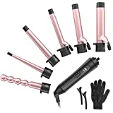 6-IN-1 Curling Iron, Professional Curling Wand Set, Instant Heat Up Hair Curler with 6 Interchangeable Ceramic Barrels (0.35'' to 1.25'') and 2 Temperature Adjustments, Heat Protective Glove & 2 Clips