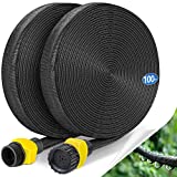 Winisok Flat Garden Soaker Hose 100FT, Heavy Duty Double Layer Drip Hose - Save70% Water Flexible Watering Hose for Lawn, Garden Beds (50FTx2Pack)